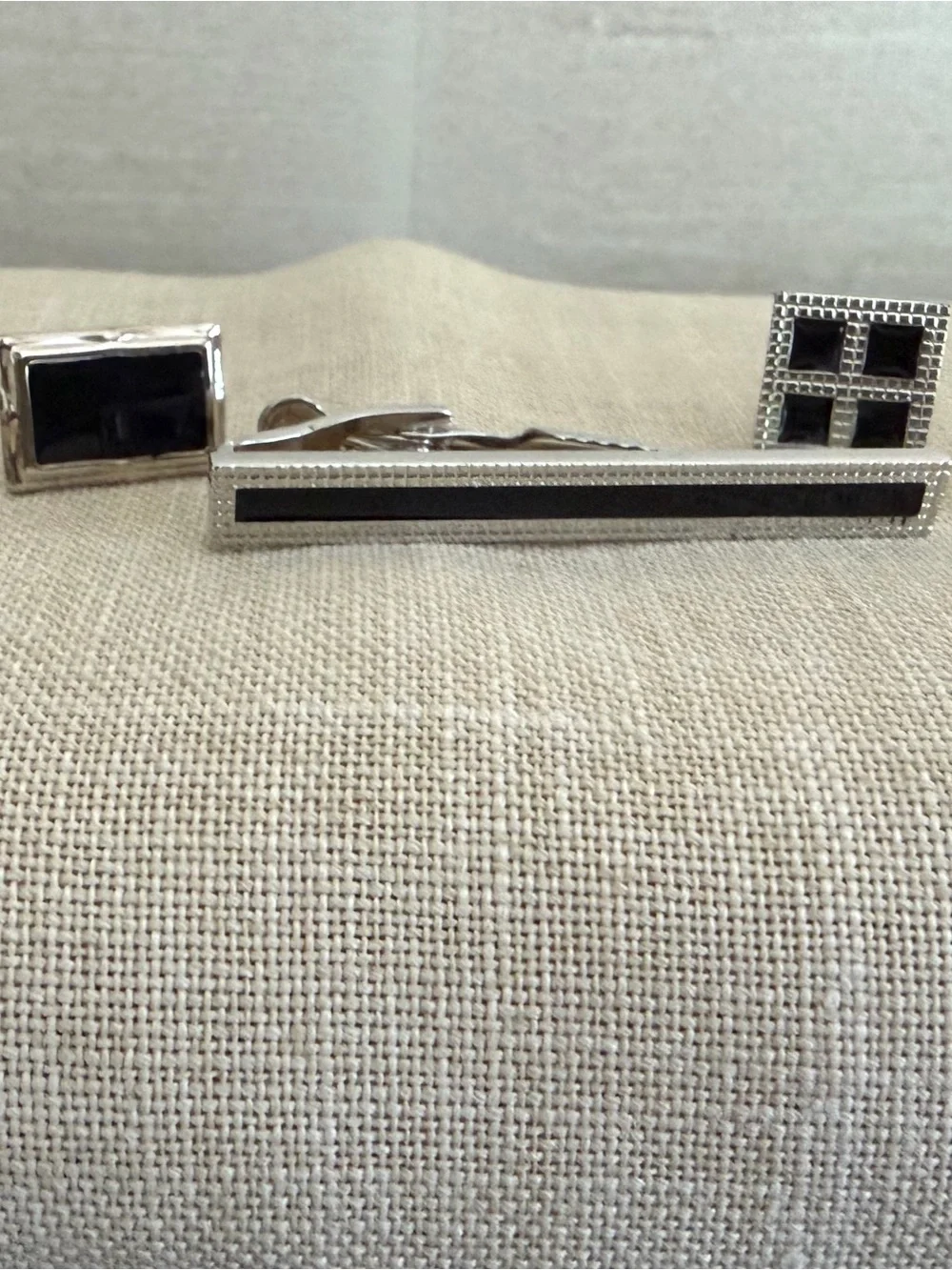 2 Sets of Silver and Black Cufflinks & Tie Bar  - Men's Accessory set